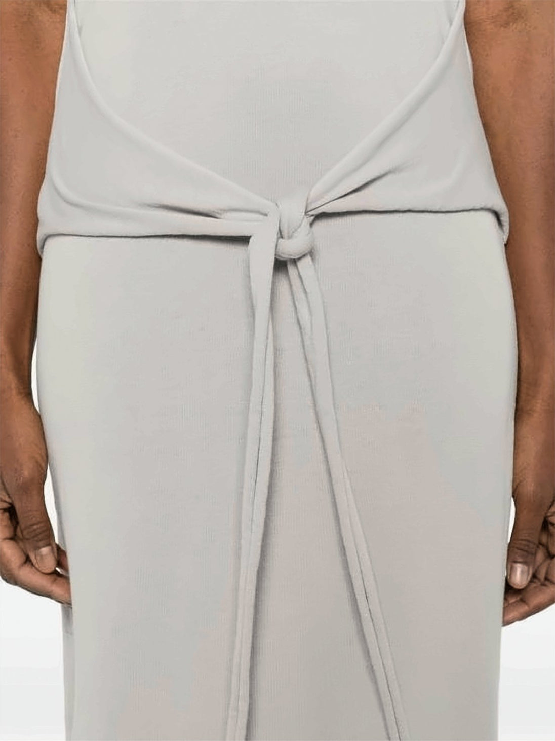 Sleeveless Grey Midi Dress with Fabric Belt