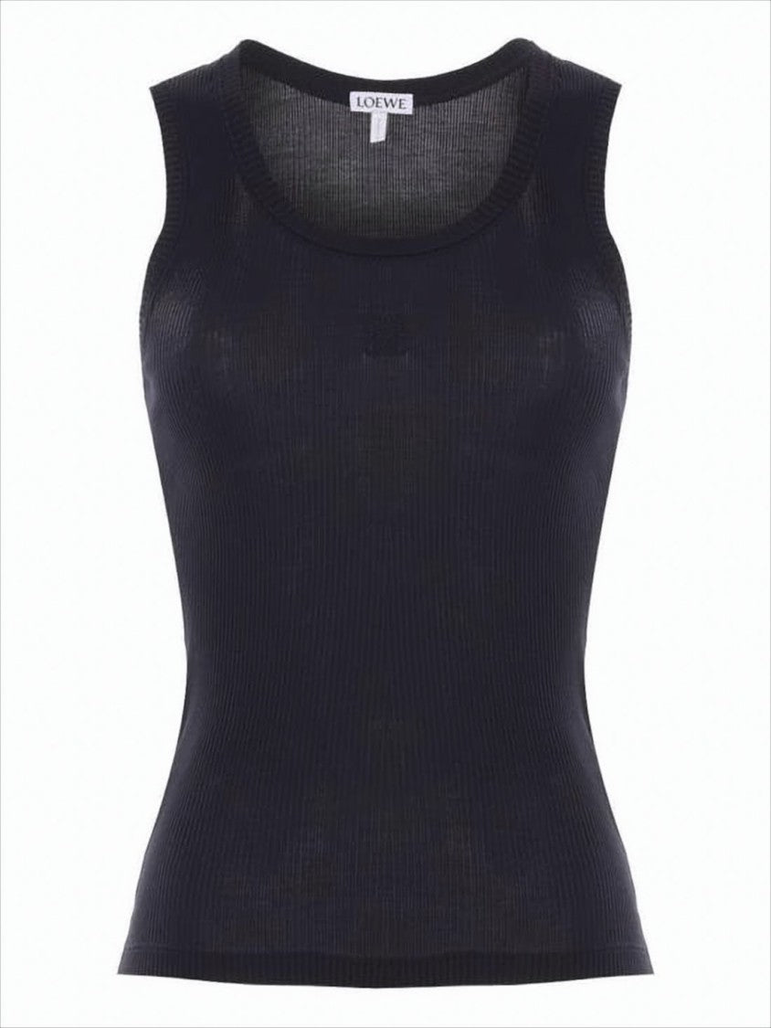 Silk Ribbed Tank Top with Tonal Embroidery