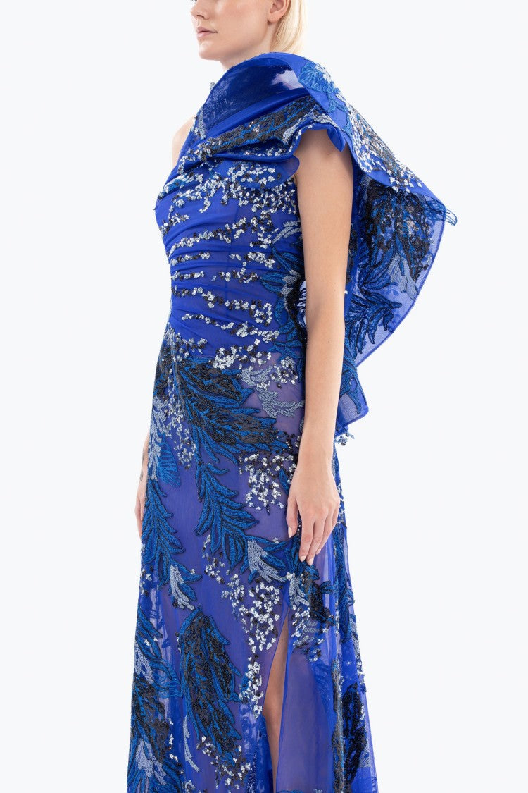 One-Shoulder Embroidered Long Dress
