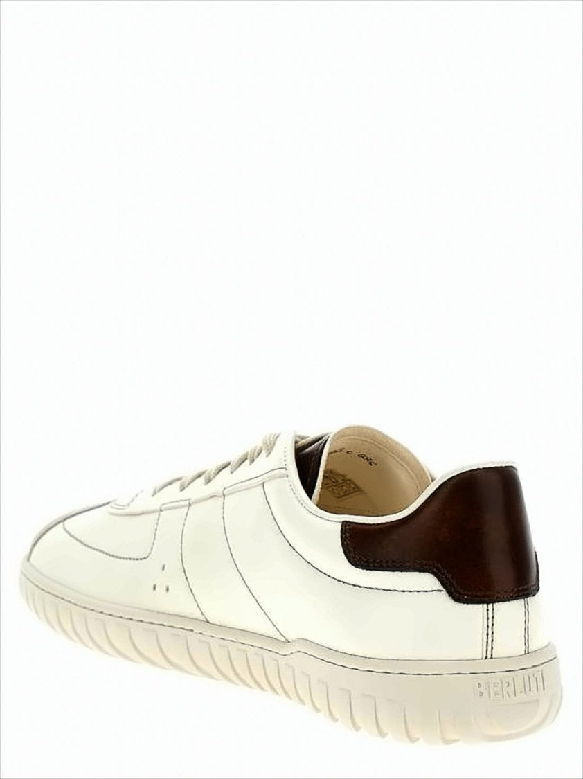Sleek Low-Top Sneakers With Embossed Leather Detail And Suede Accents