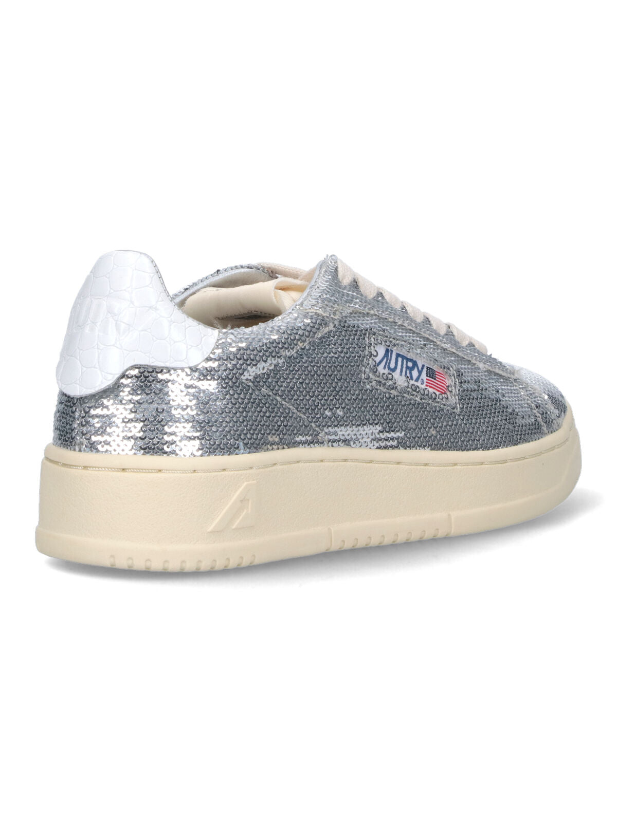 Low-Top Sneakers With Shimmering Silver Fabric