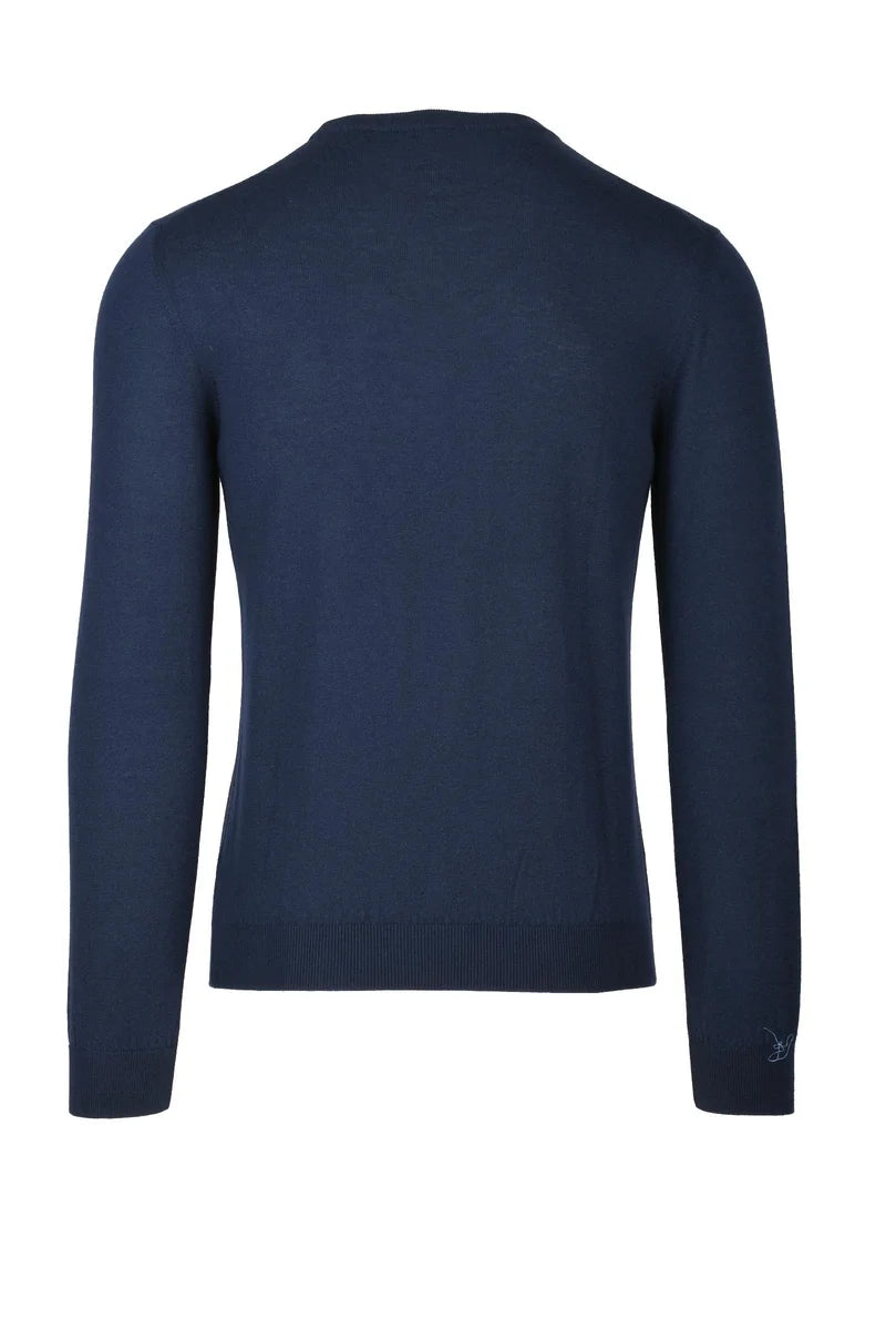 Blue Cashmere Crew Neck Pullover Sweater