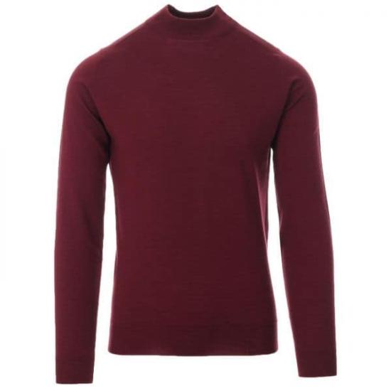 Fitted Burgundy Merino Wool Sweater With Ribbed Details