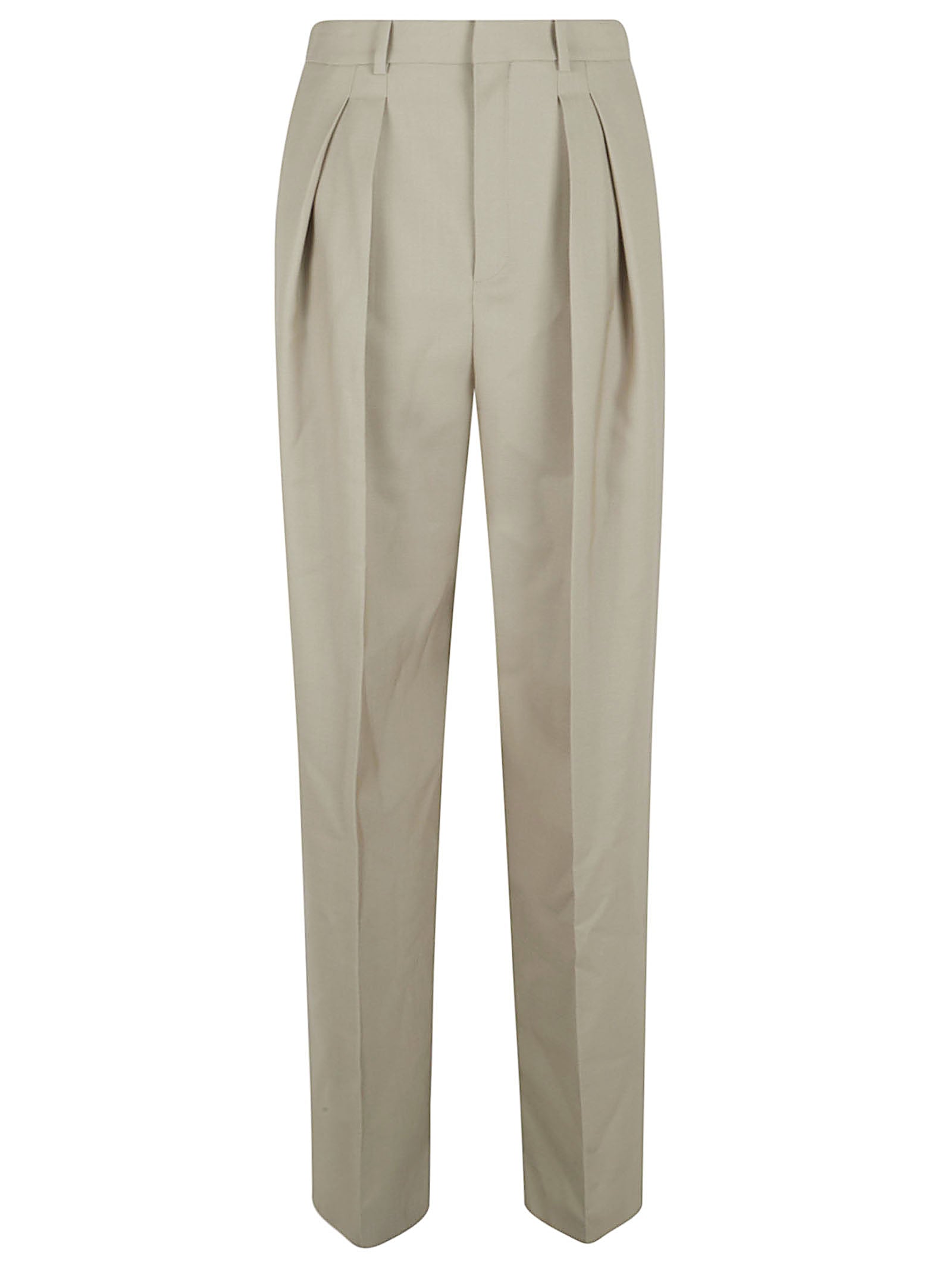 High-Waisted Tailored Trousers with Pleats and Welt Pockets