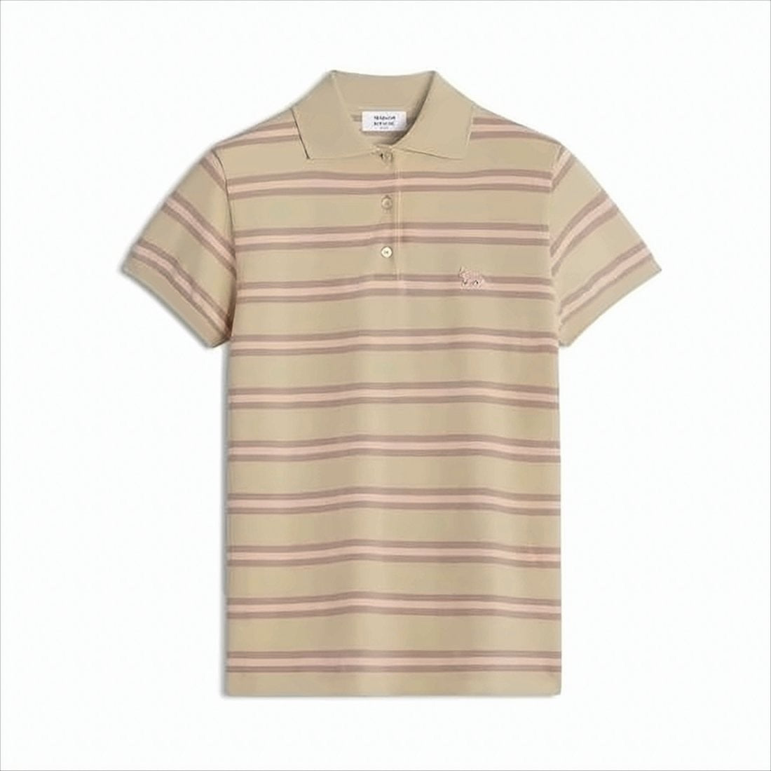 Short-Sleeved Polo Shirt In Soft Beige And Pink Stripes
