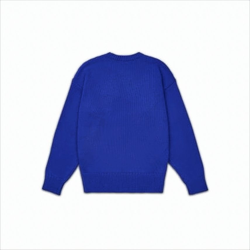 Vibrant Blue Knit Sweater with Ribbed Details