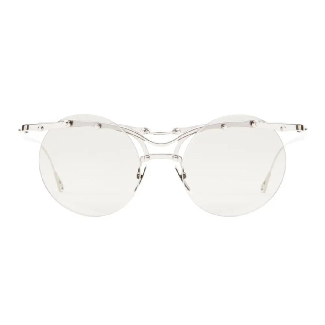 O01 Round Frame Gradient Grey Sunglasses with Transparent Silver-Toned Metal