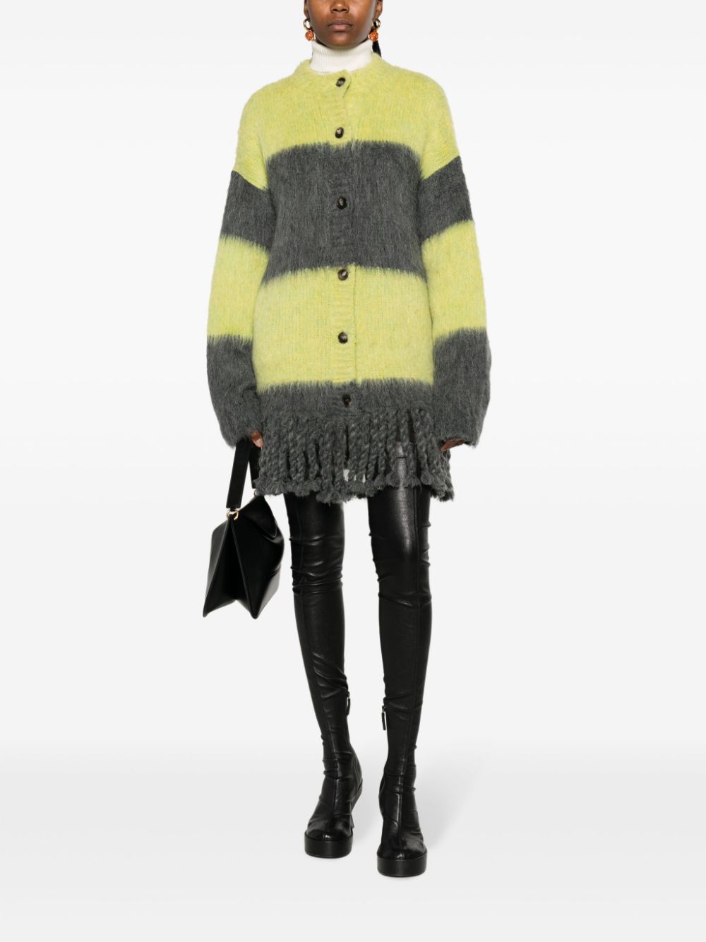 Striped Fringed Alpaca Wool-Blend Cardigan