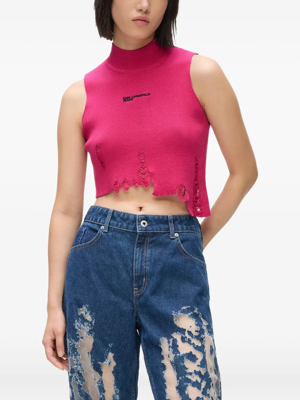 Sleeveless Crop Top with High Neckline