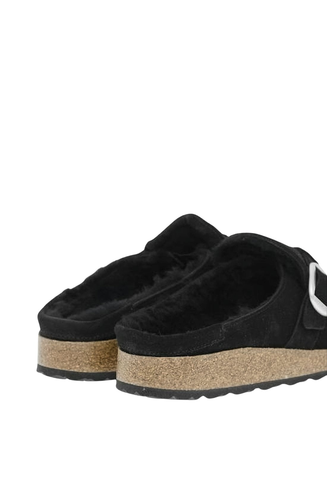 Black Suede Mule with Silver Buckle