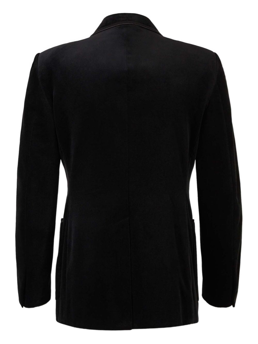 Double-Breasted Black Jacket With Satin Piping And Covered Buttons