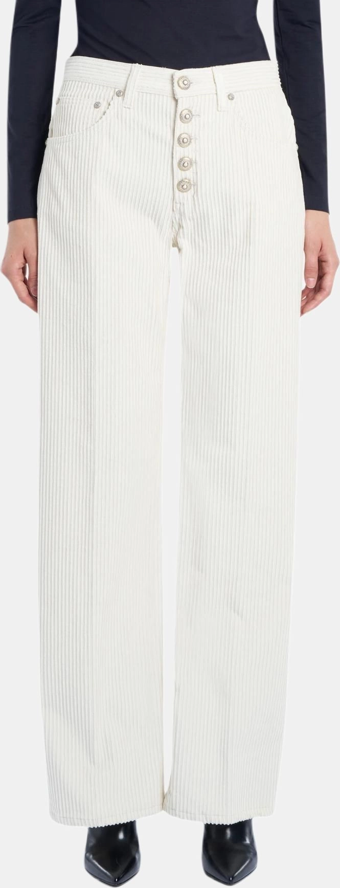 Wide-Leg White Corduroy Pants With Functional Pockets