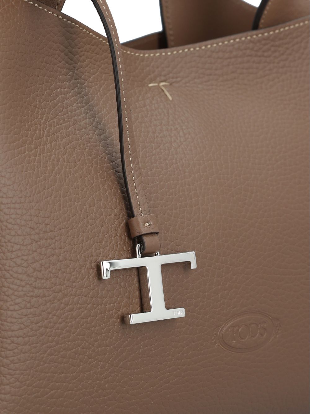 Structured Grained Leather Tote with Silver-tone Hardware