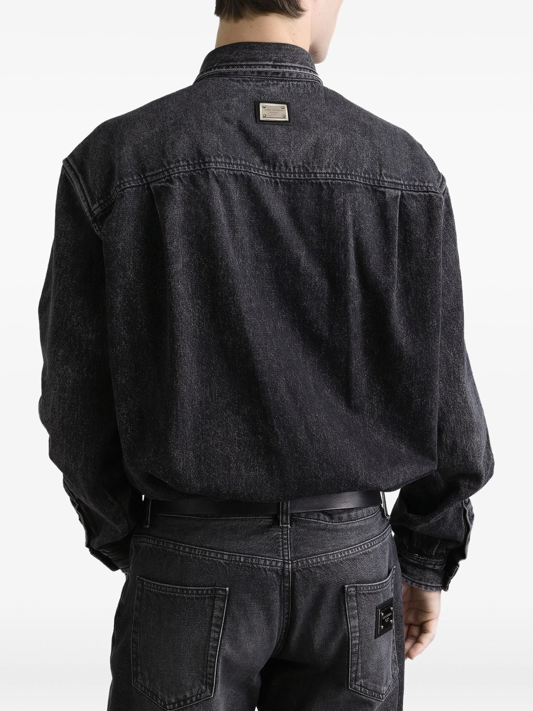 Washed Black Denim Classic Collar Shirt