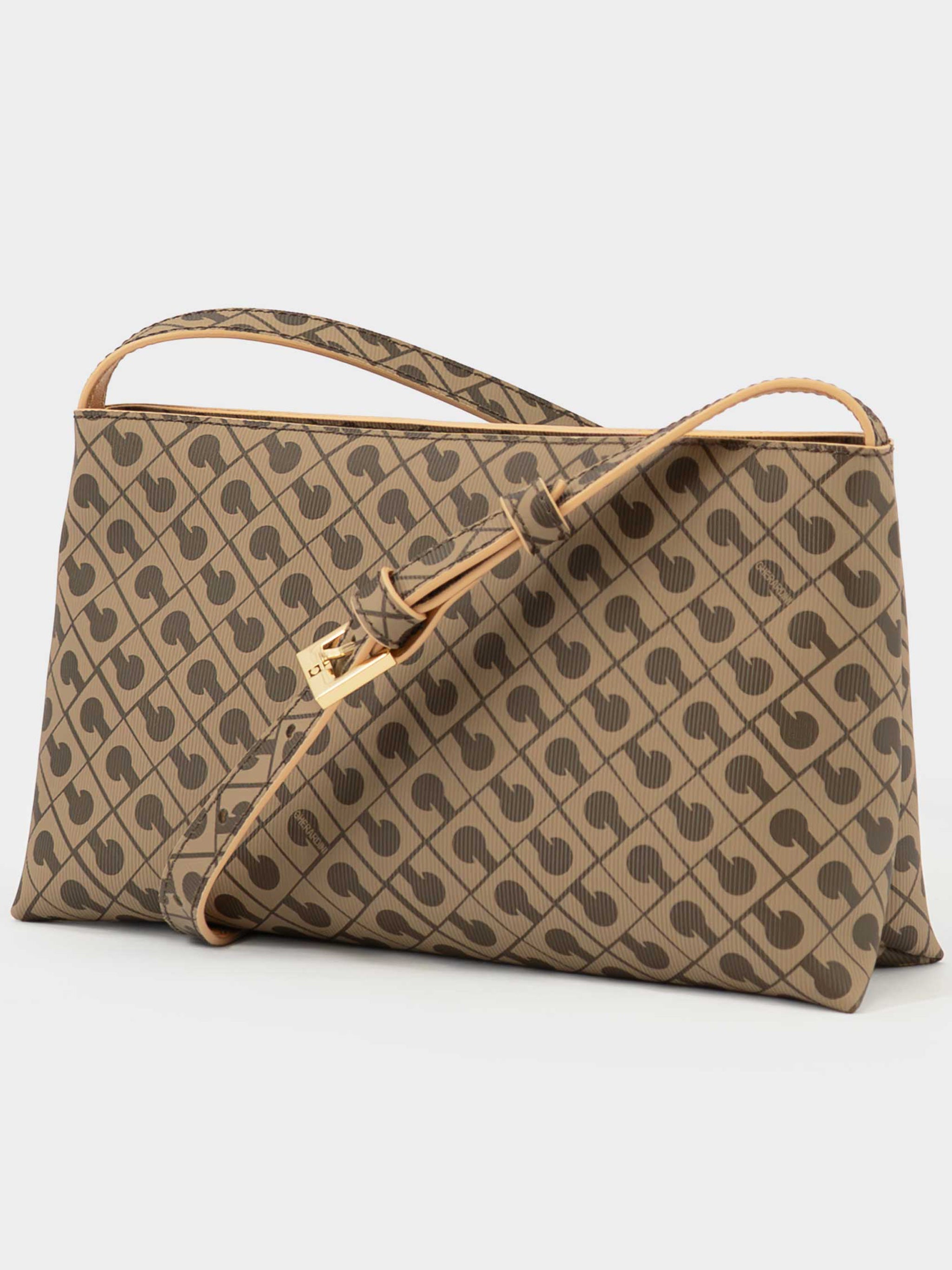 Rectangular Brown Geometric Pattern Crossbody Bag