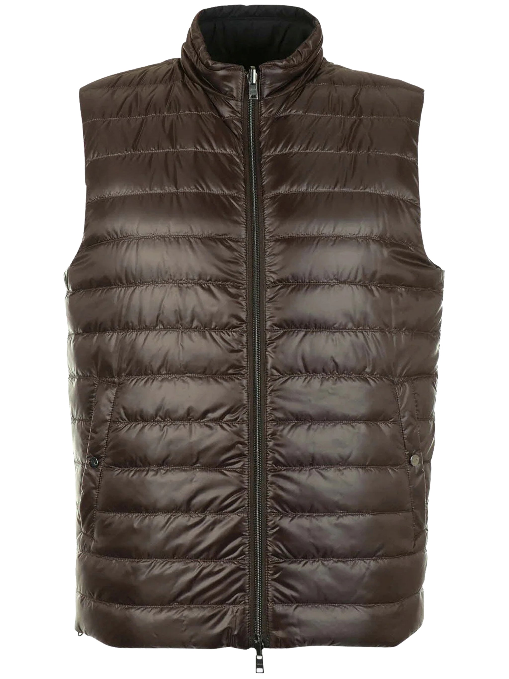 Brown Piumino Reversibile Smanicato Puffer Vest