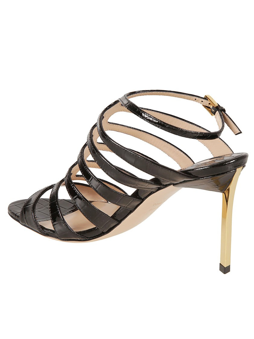Glossy Finish Black Sandals