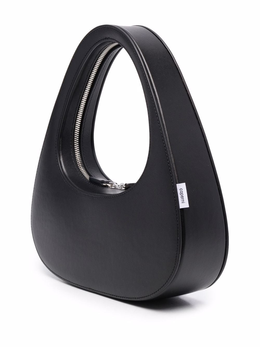 Rounded Triangular Black Leather Handbag