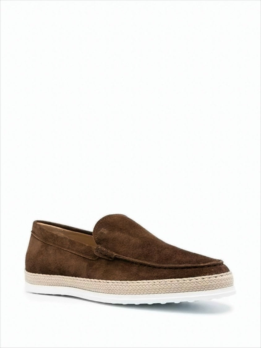 Moccasin-Style Brown Suede Loafers with Textured Grip