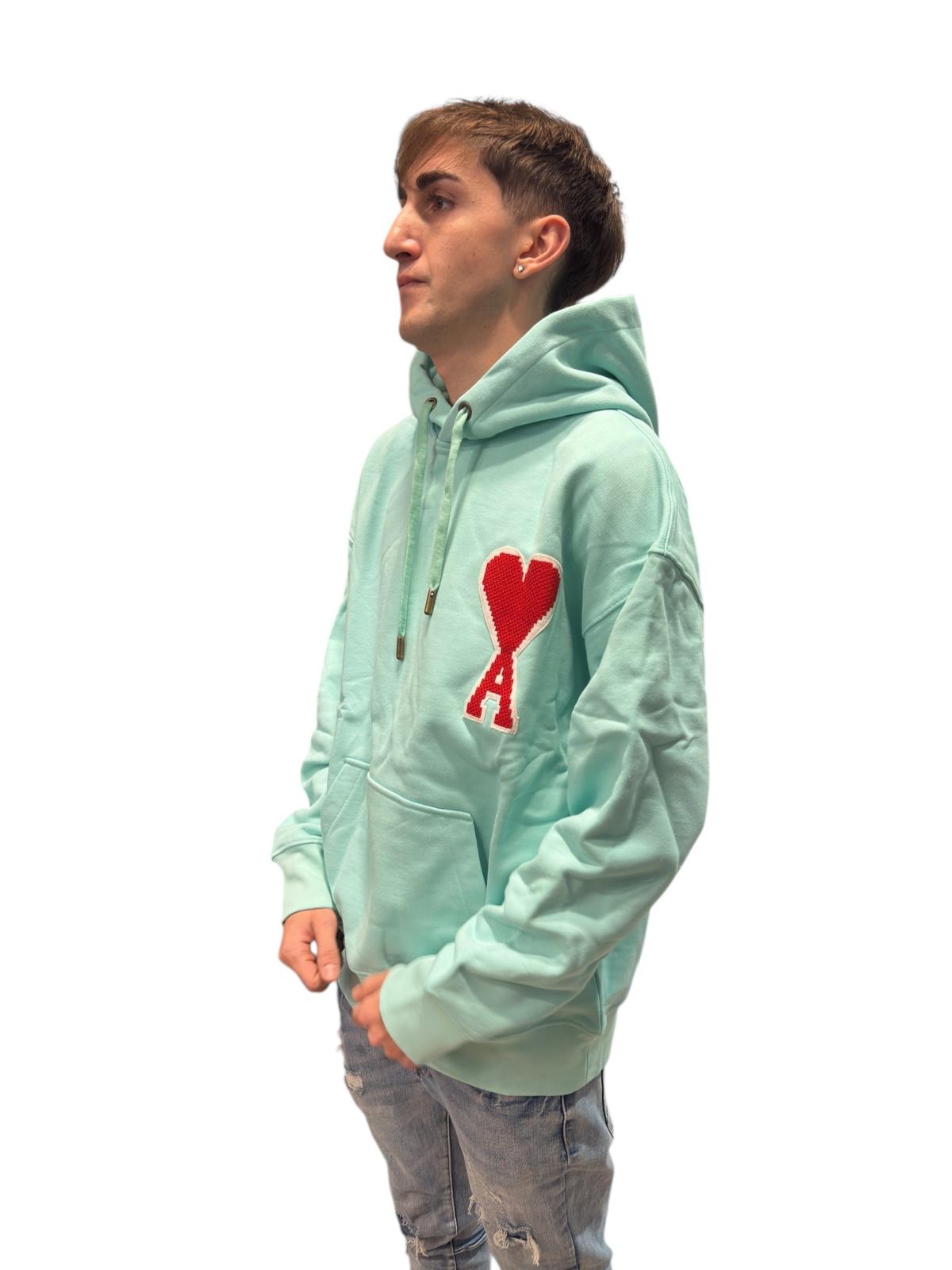 Light Mint Green Large Heart-Emblem Hooded Sweatshirt