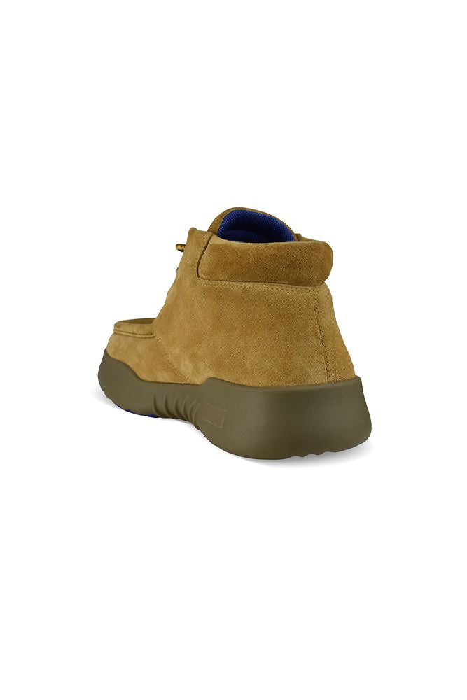 Beige Suede Boots With Embossed Logo