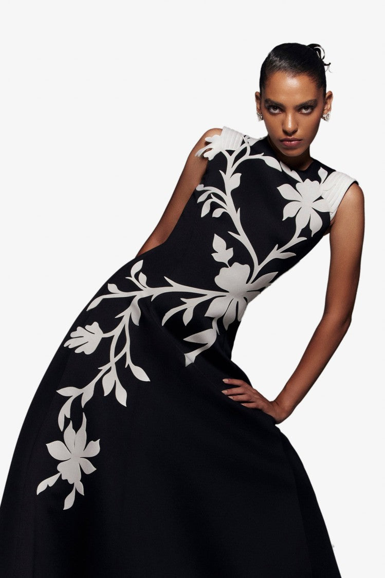 Neoprene Dress With Floral Embroidery