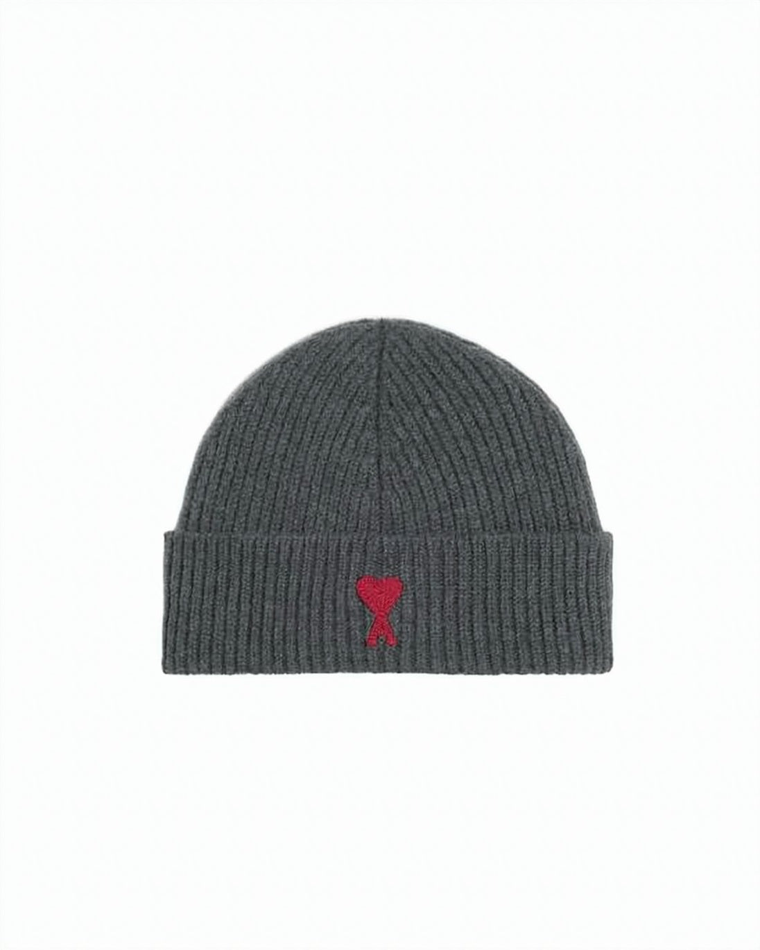 Ribbed Knit Beanie With Heart Emblem
