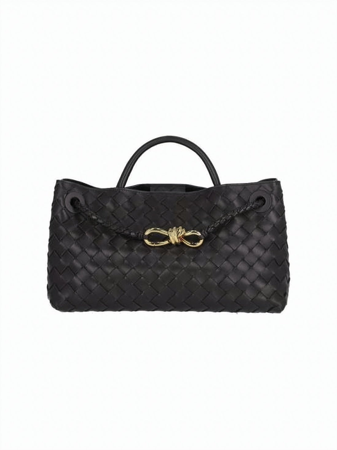 Woven Lambskin Shoulder Bag with Braided Drawstring Closure