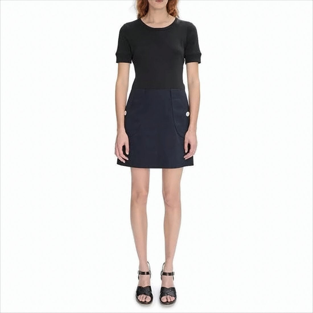 Structured Blue Cotton Mini Skirt