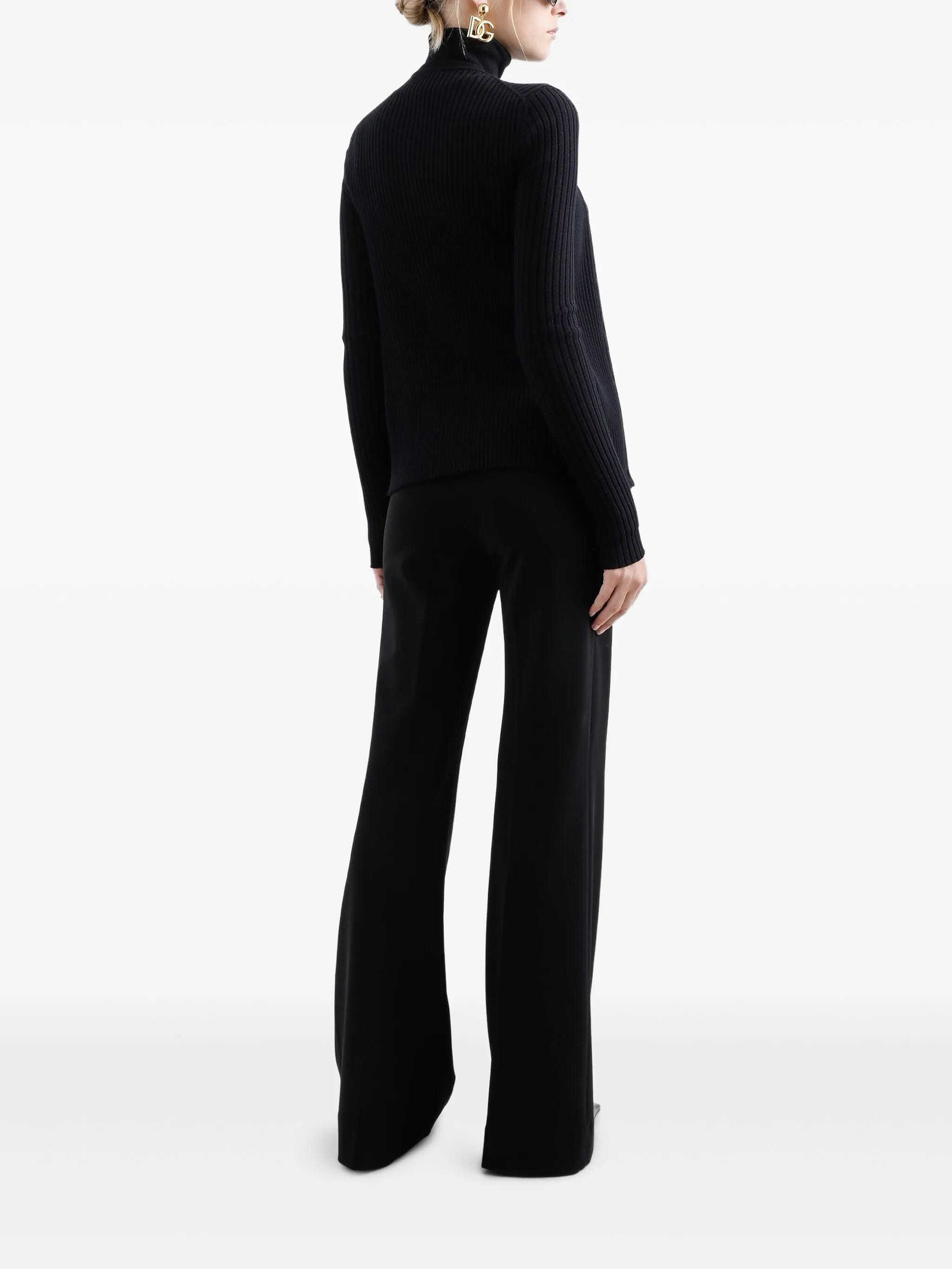 Black Finely Ribbed Wool Button Cardigan