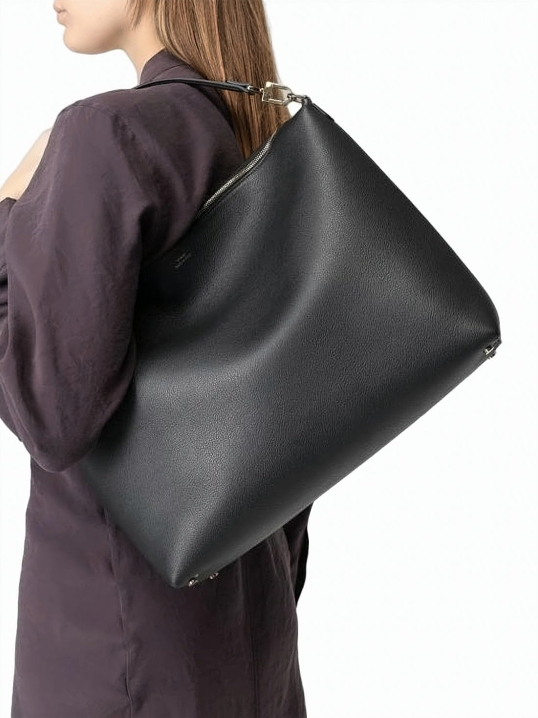 Rectangular Calf Leather Tote Bag with Gold-tone Hardware