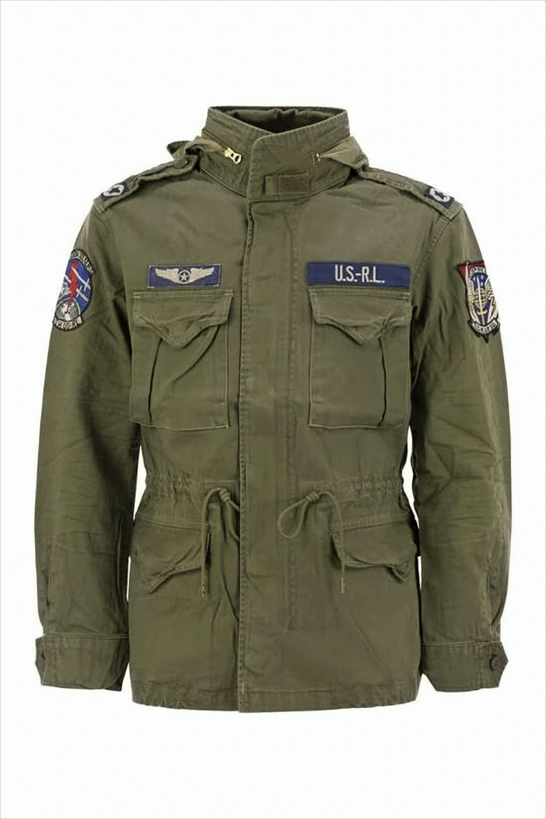 Military-Inspired Green Jacket With Adjustable Hood And Pockets