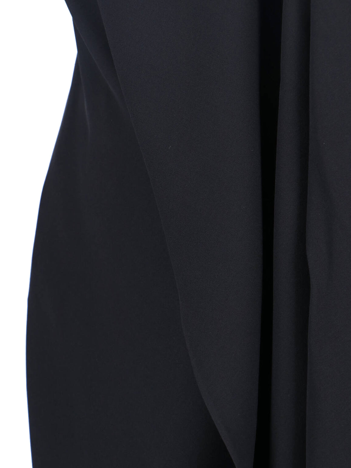 Black One-Shoulder Draped Wool Dress