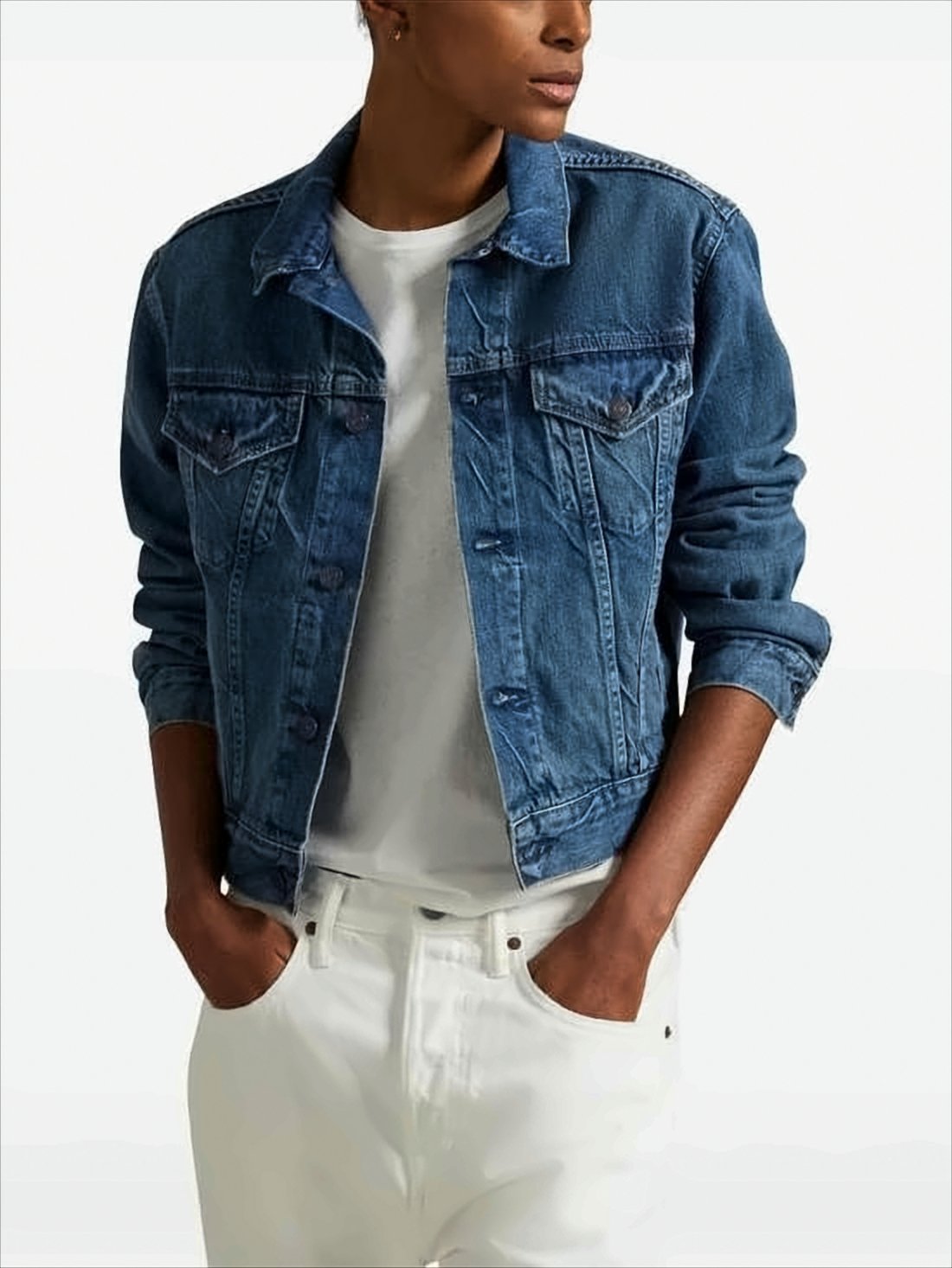 Cropped Denim Jacket with Classic Collar