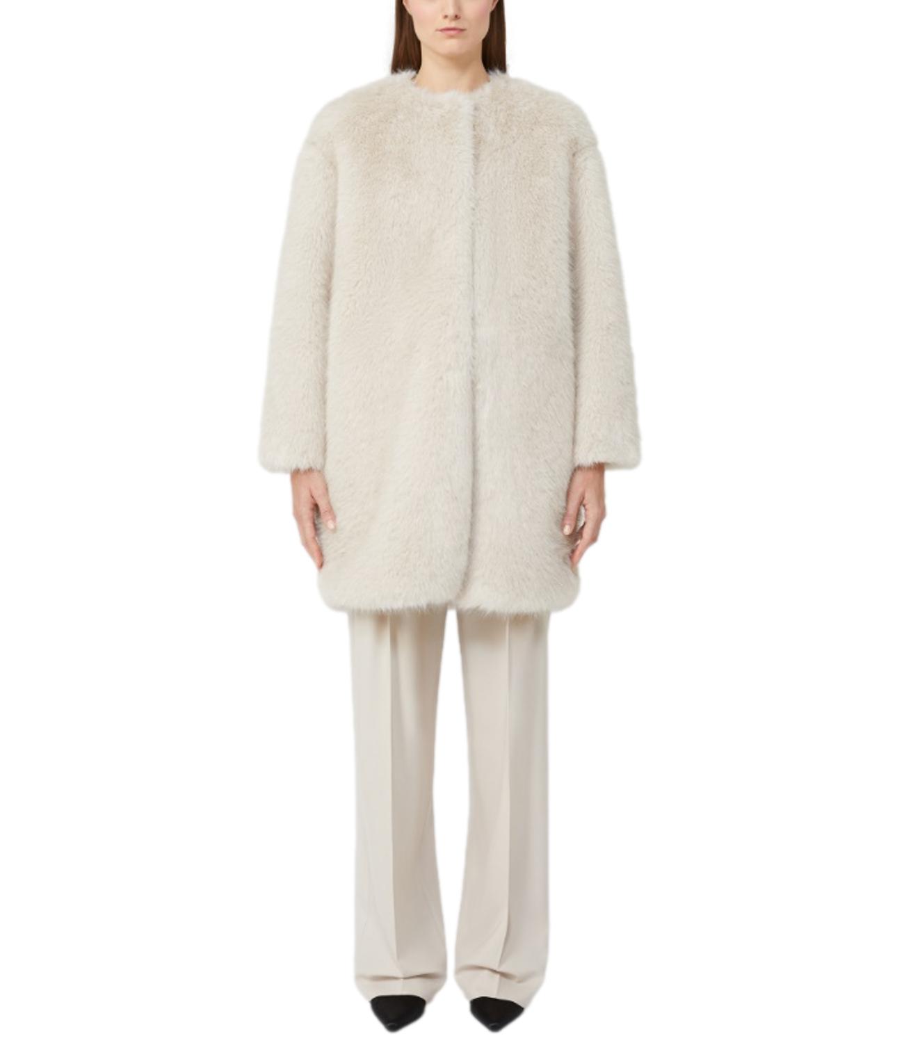 Plush Beige Eros Coat With Collarless Design