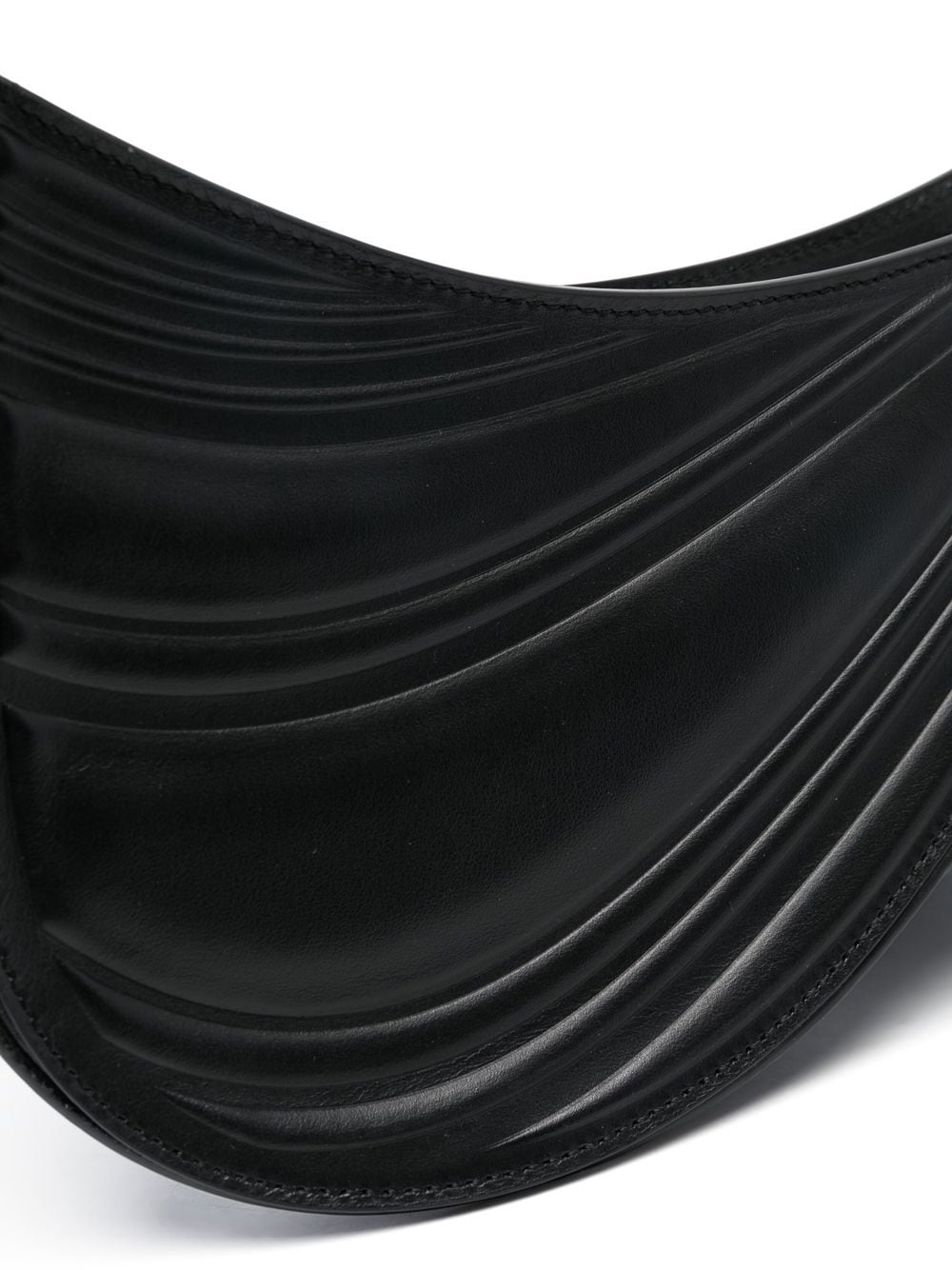Spiral Curve Embossed Crossbody Bag in Black Calf Leather