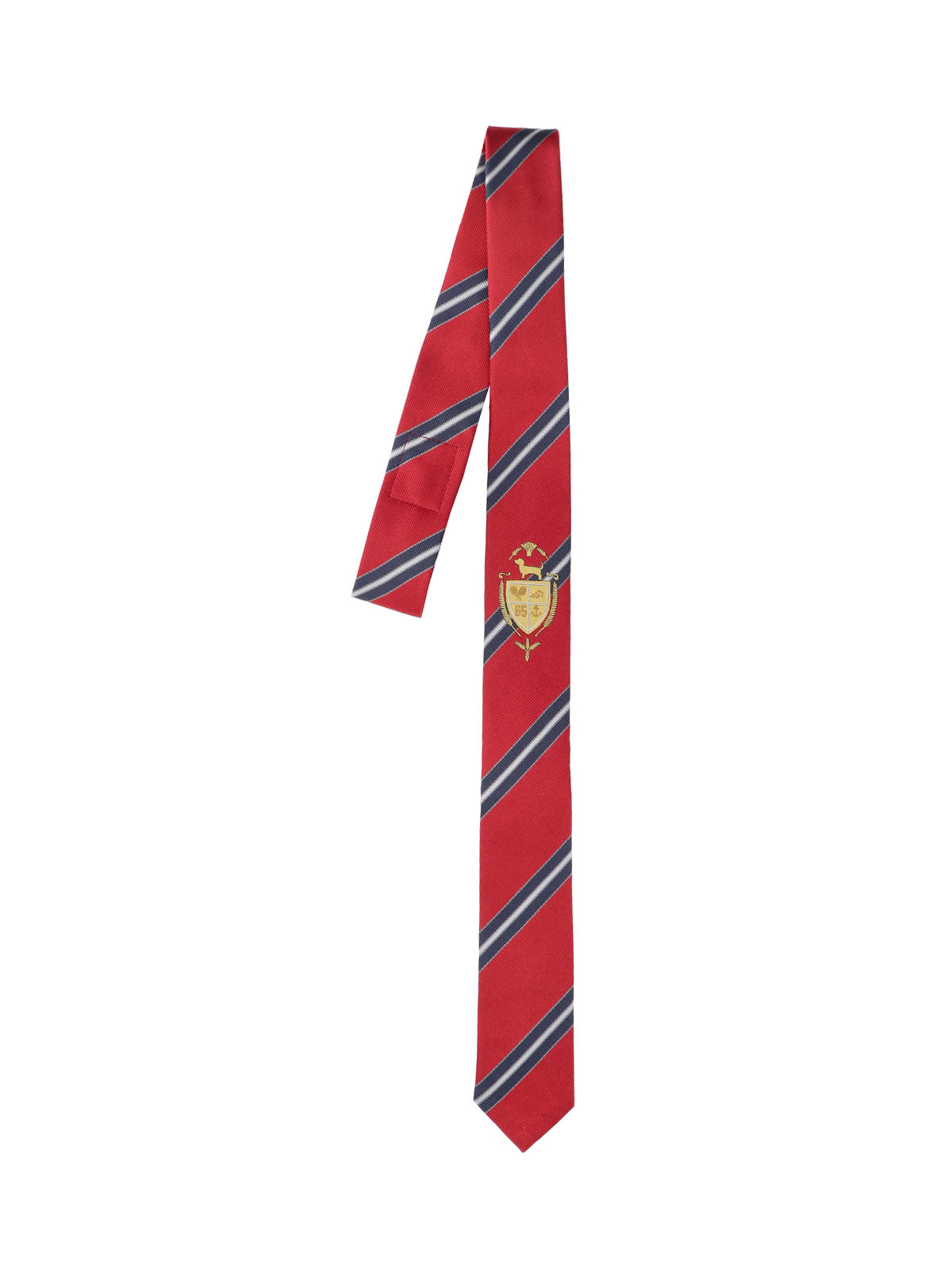 Regimental Stripe Silk Tie with Embroidered Crest