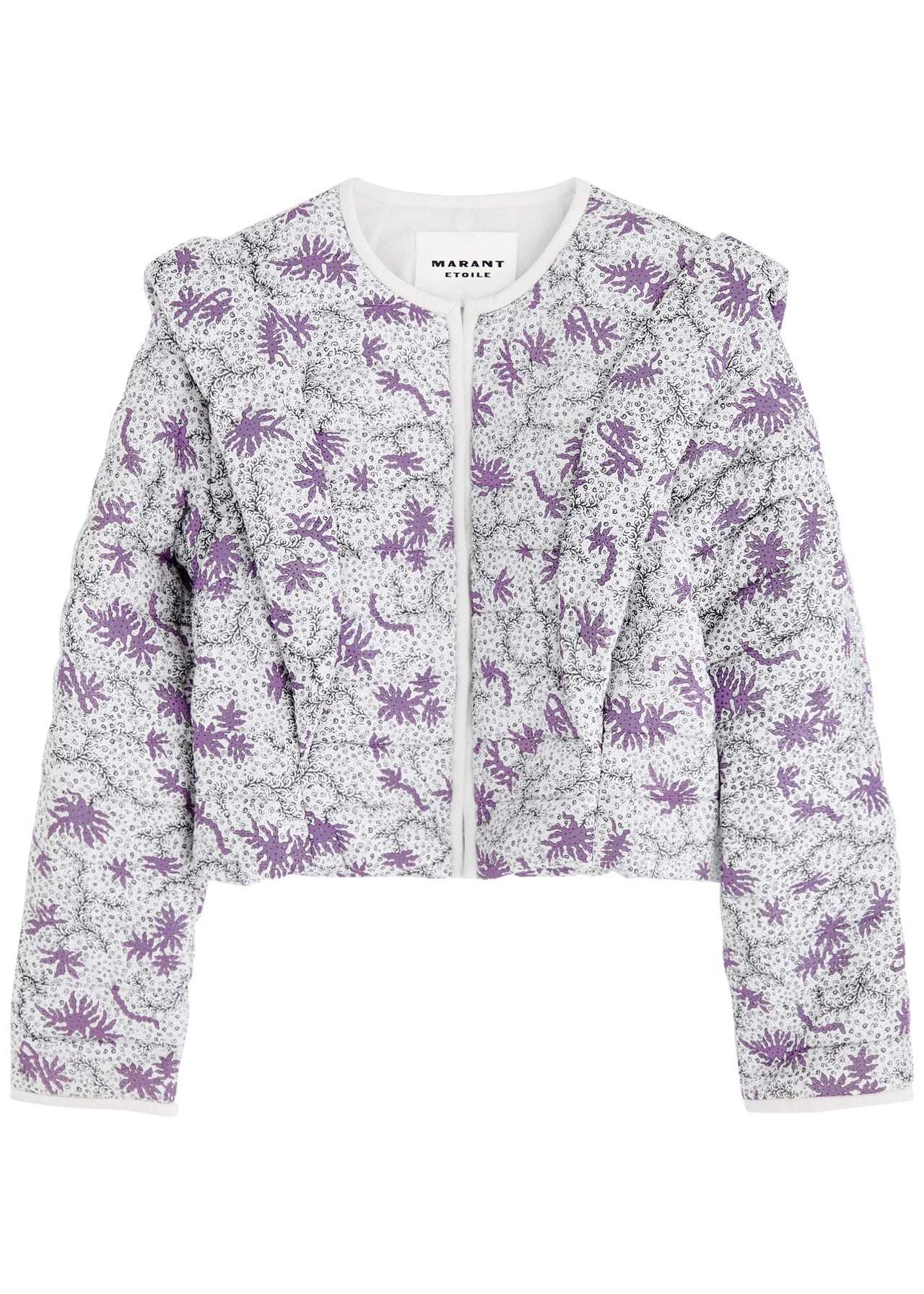 Cropped Quilted Jacket with Floral Pattern