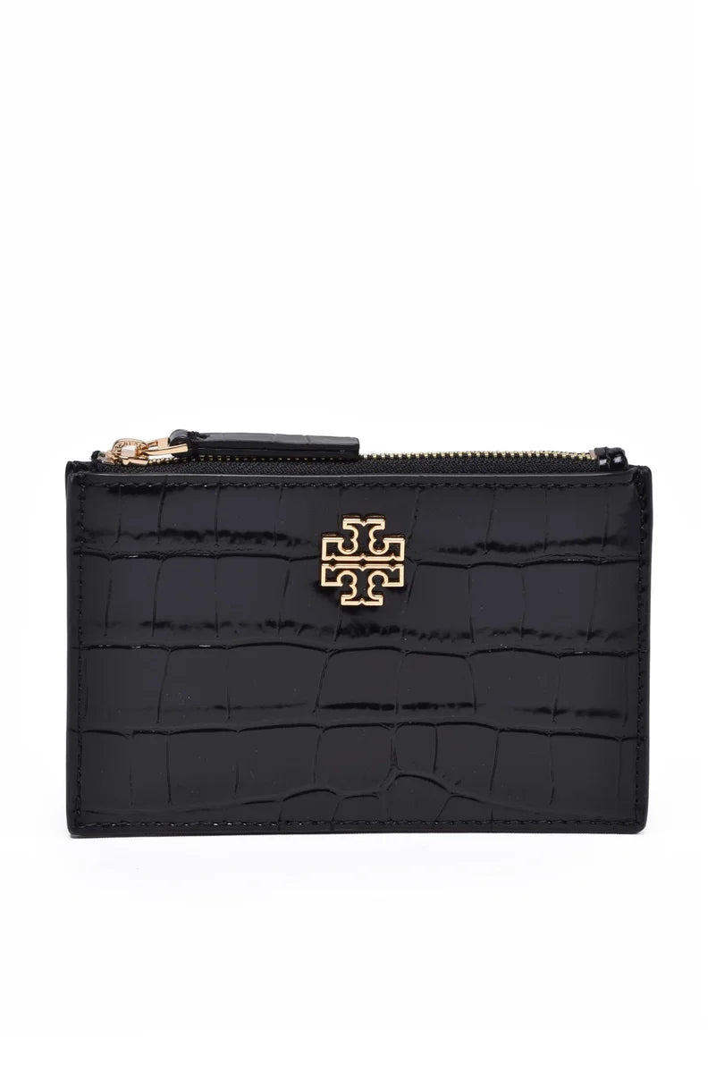 Crocodile-Textured Black Calfskin Cardholder