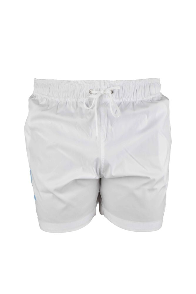 White Polyester Swim Shorts With Drawcord Waistband