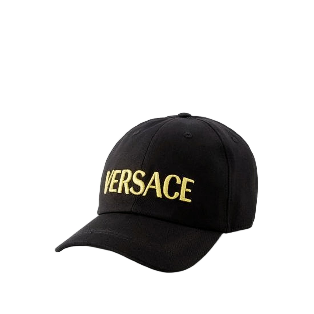 Structured Black Cotton Baseball Cap with Gold Embroidery