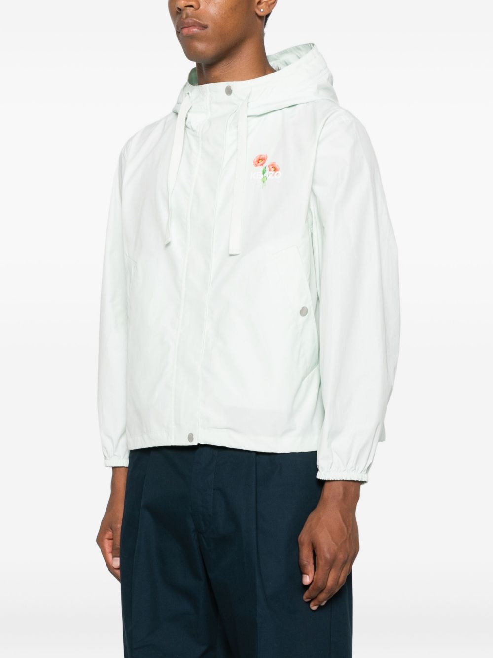 Hooded Casual Jacket with Floral Accents