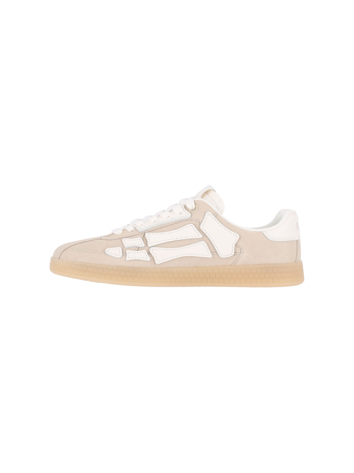 Beige Suede Skeletal Pattern Low-Top Sneakers