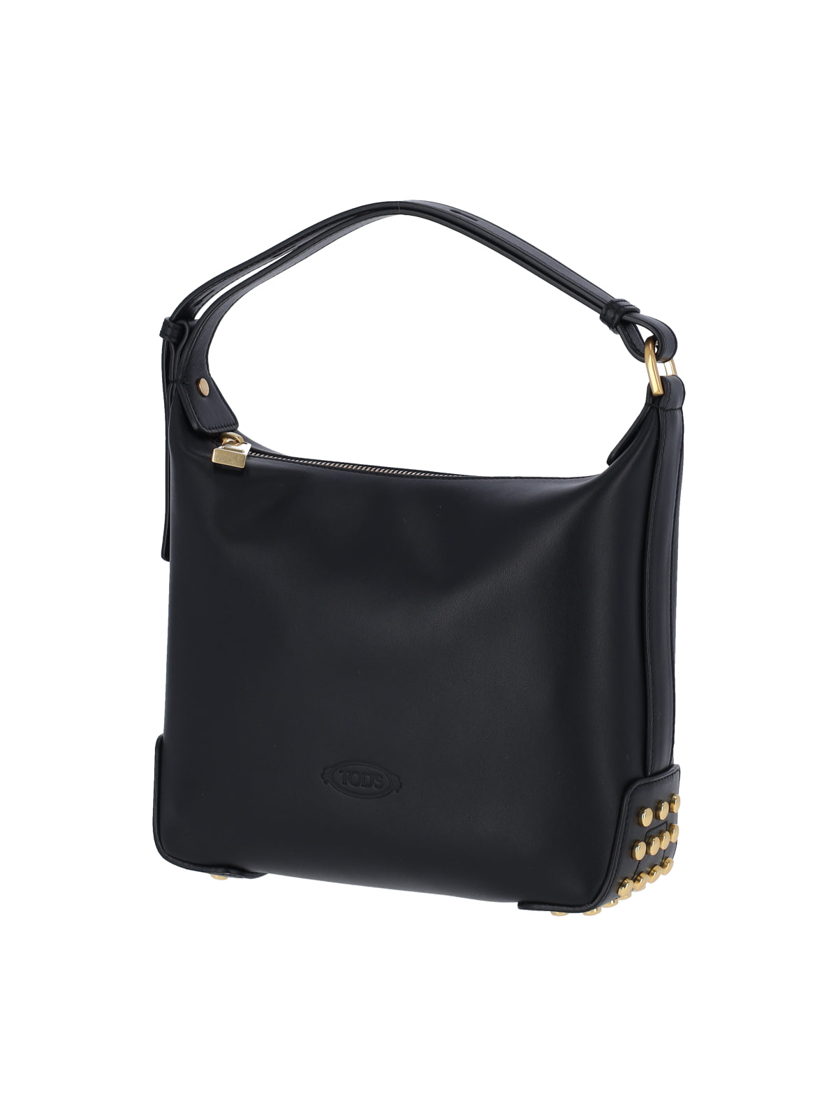Black Metal Dots Calf Leather Shoulder Bag