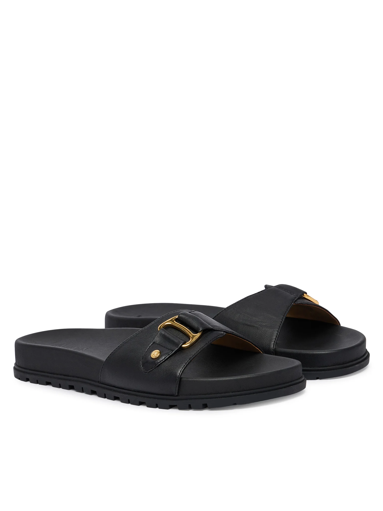 Slide Sandals with Gold-Tone Buckle Detail