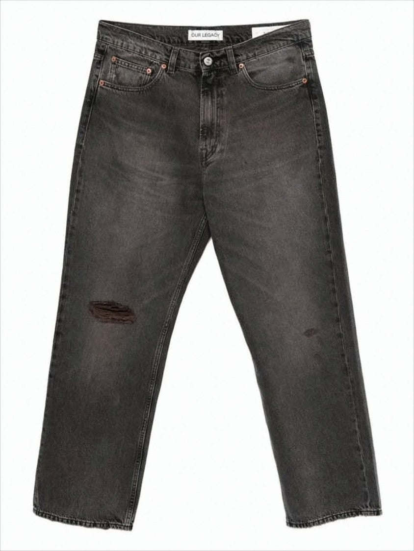 Distressed Black Denim Pants with Relaxed Fit