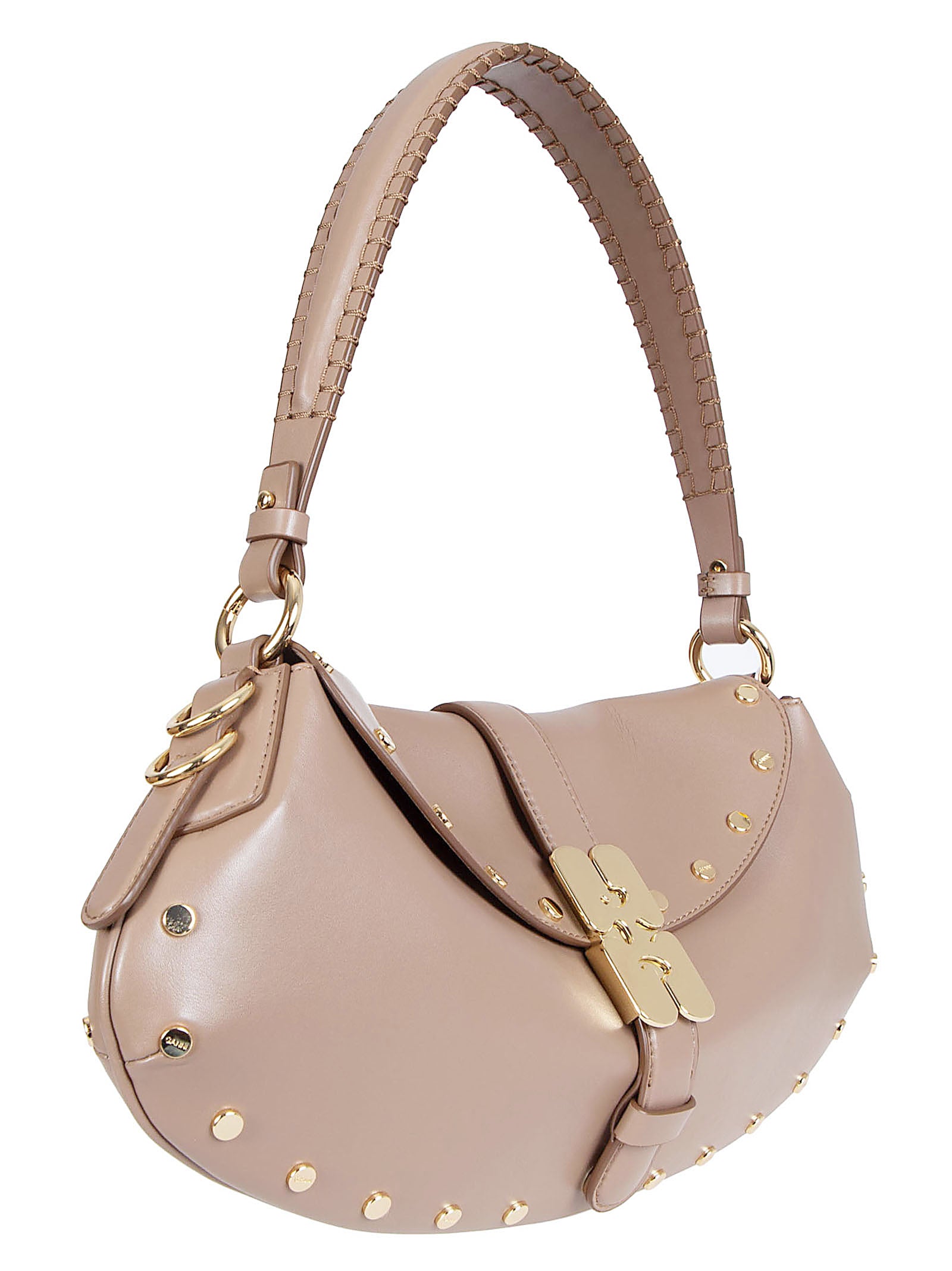 Curved Small Shoulder Bag with Butterfly Clasp and Gold-tone Accents