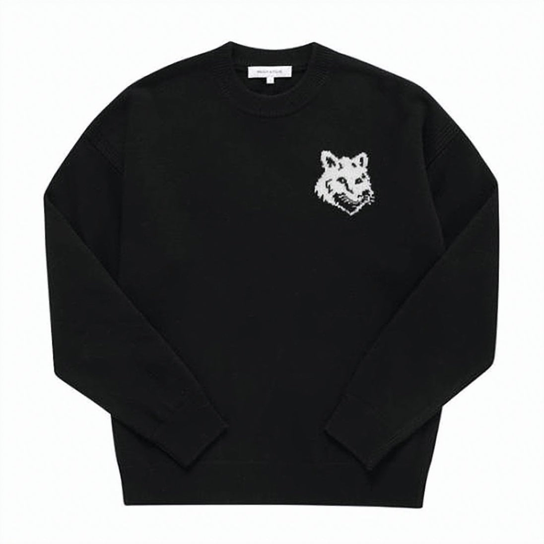Classic Black Wool Sweater With Fox Head Emblem