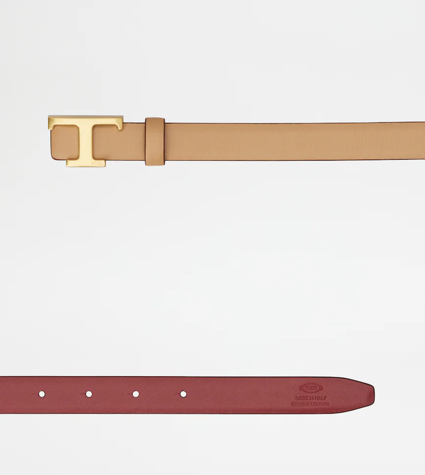 Reversible Leather Belt With Gold-Tone T-Buckle
