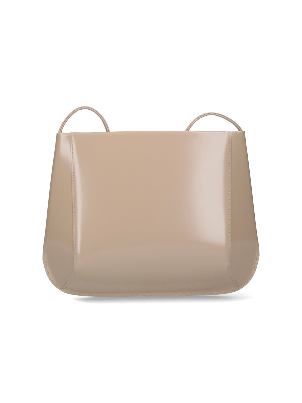 Beige Loge Glossy Leather Shoulder Bag